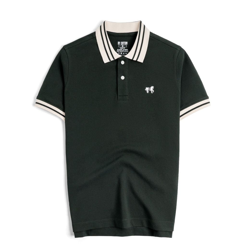 Áo Thun Polo By Cotton Pique 2.0 In Logo Phối Bo - Xanh Rêu