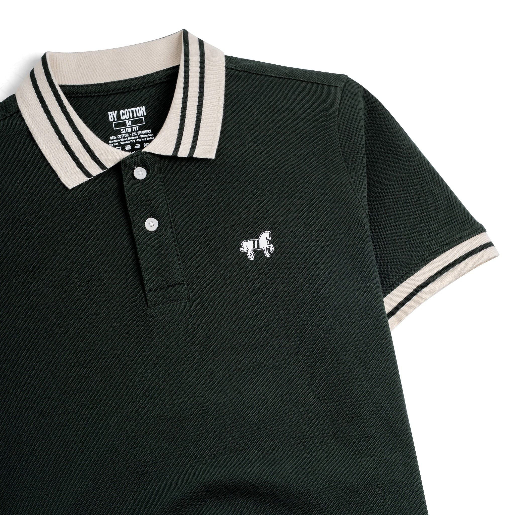 Áo Thun Polo By Cotton Pique 2.0 In Logo Phối Bo - Xanh Rêu