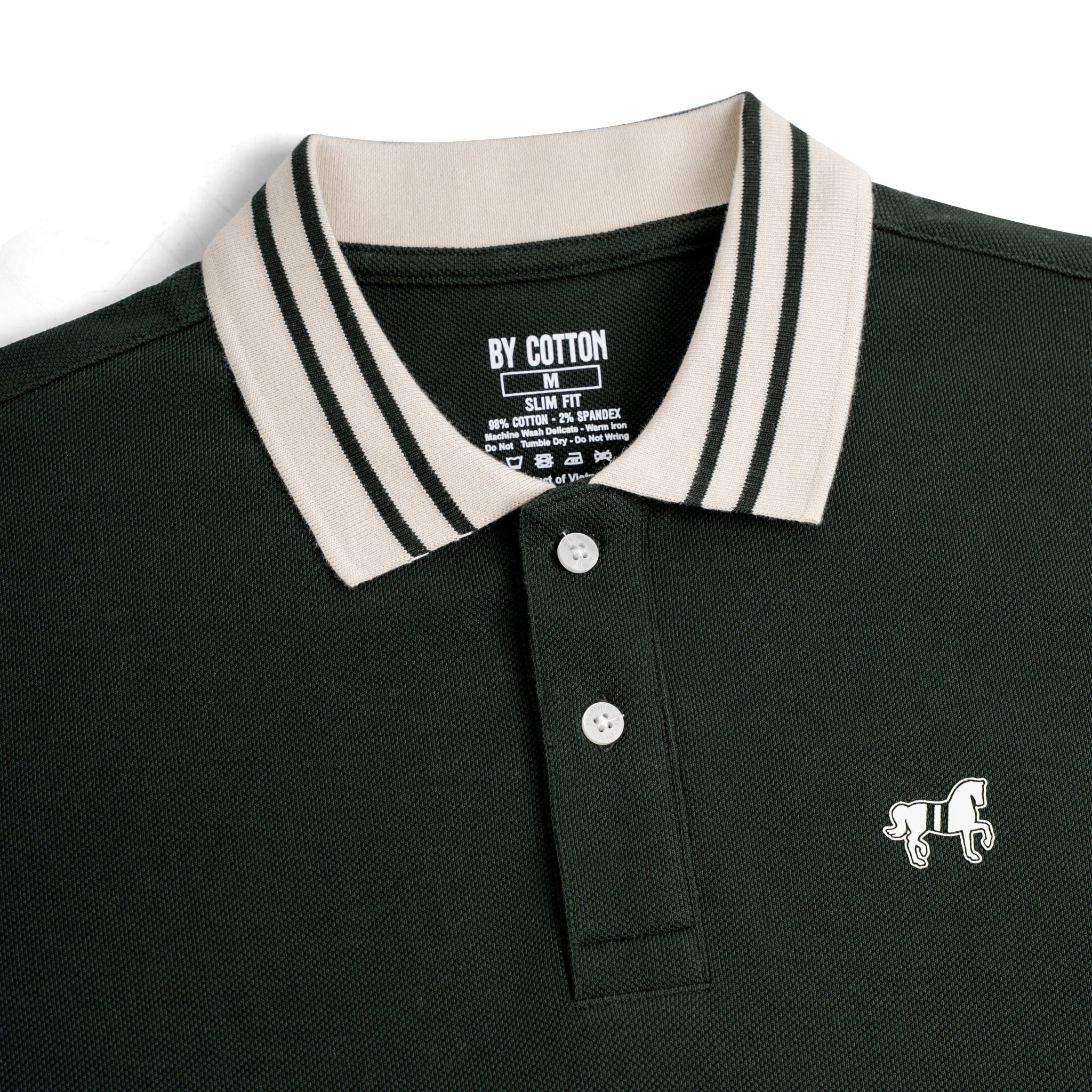 Áo Thun Polo By Cotton Pique 2.0 In Logo Phối Bo - Xanh Rêu