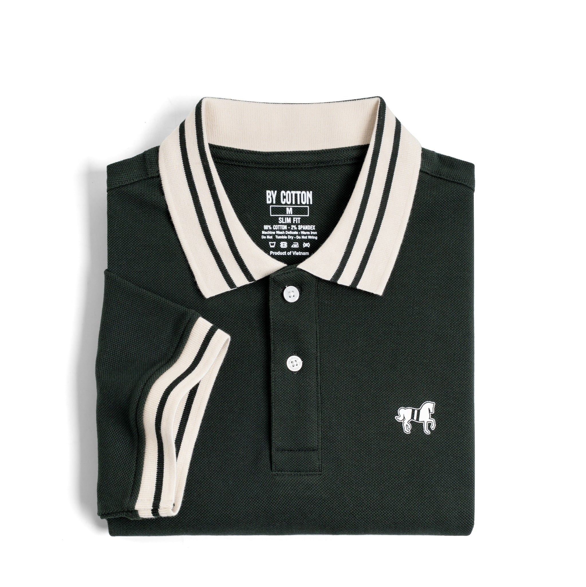 Áo Thun Polo By Cotton Pique 2.0 In Logo Phối Bo - Xanh Rêu