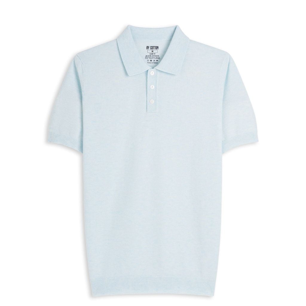 Áo Polo Dệt Kim By Cotton Micro Knit - Xanh Nhạt