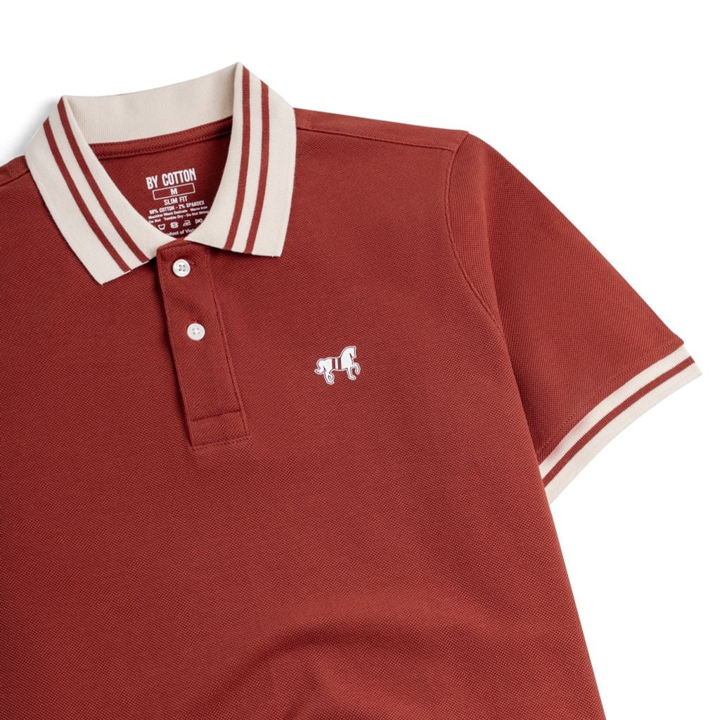 Áo Thun Polo By Cotton Pique 2.0 In Logo Phối Bo - Cam Gạch