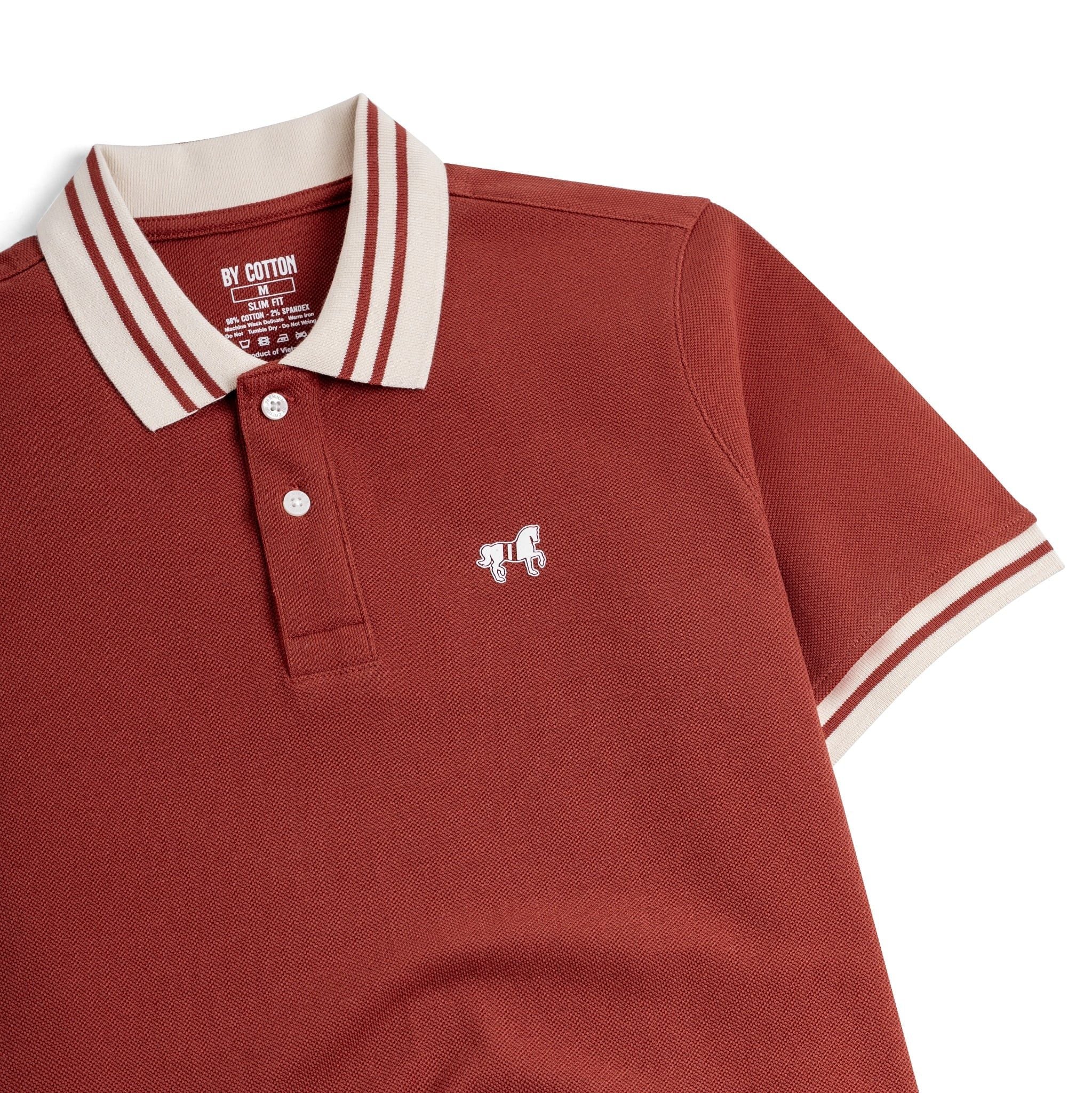 Áo Thun Polo By Cotton Pique 2.0 In Logo Phối Bo - Cam Gạch