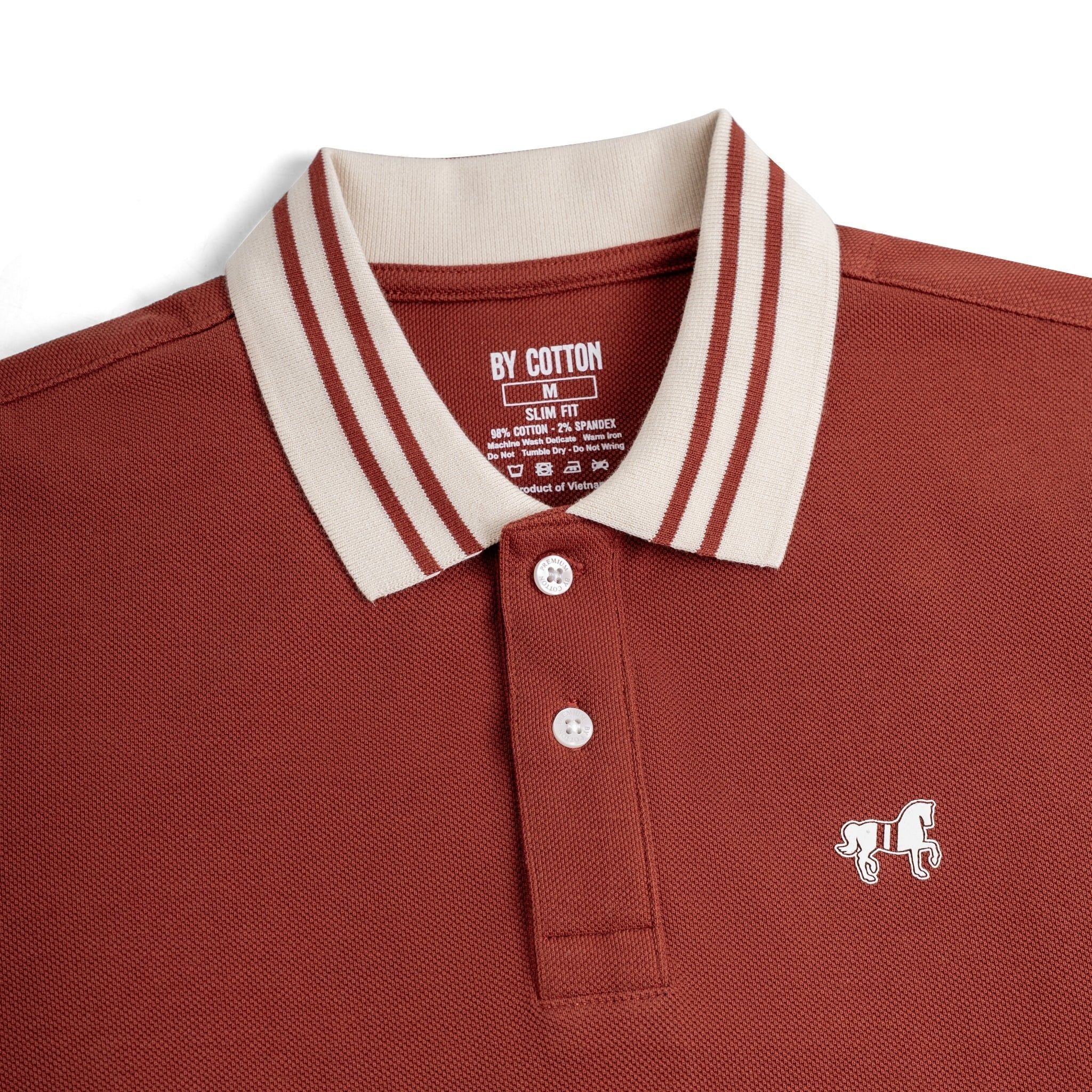 Áo Thun Polo By Cotton Pique 2.0 In Logo Phối Bo - Cam Gạch