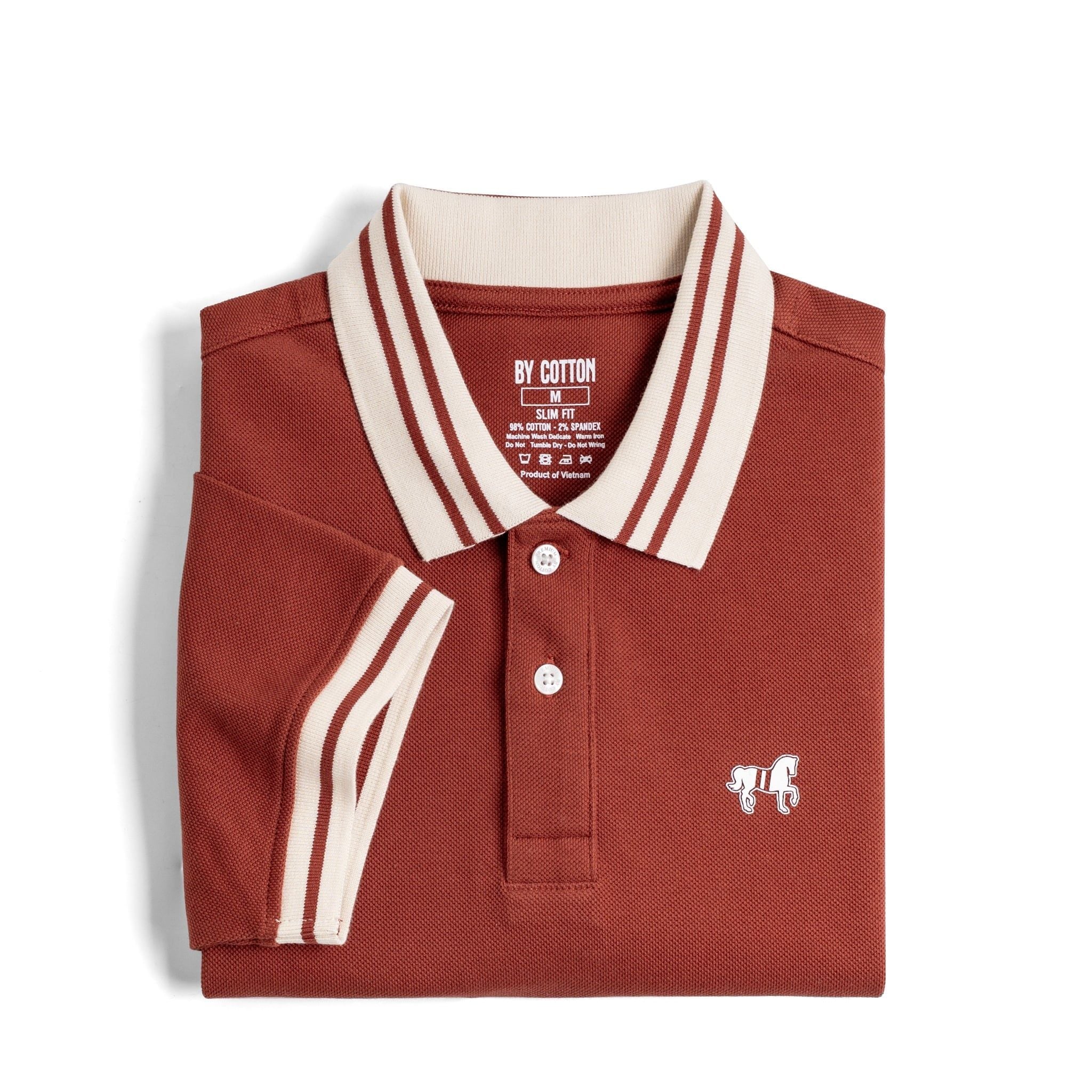 Áo Thun Polo By Cotton Pique 2.0 In Logo Phối Bo - Cam Gạch