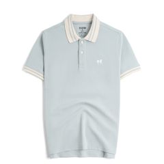 Áo Thun Polo By Cotton Pique 2.0 In Logo Phối Bo- Xanh Nhạt