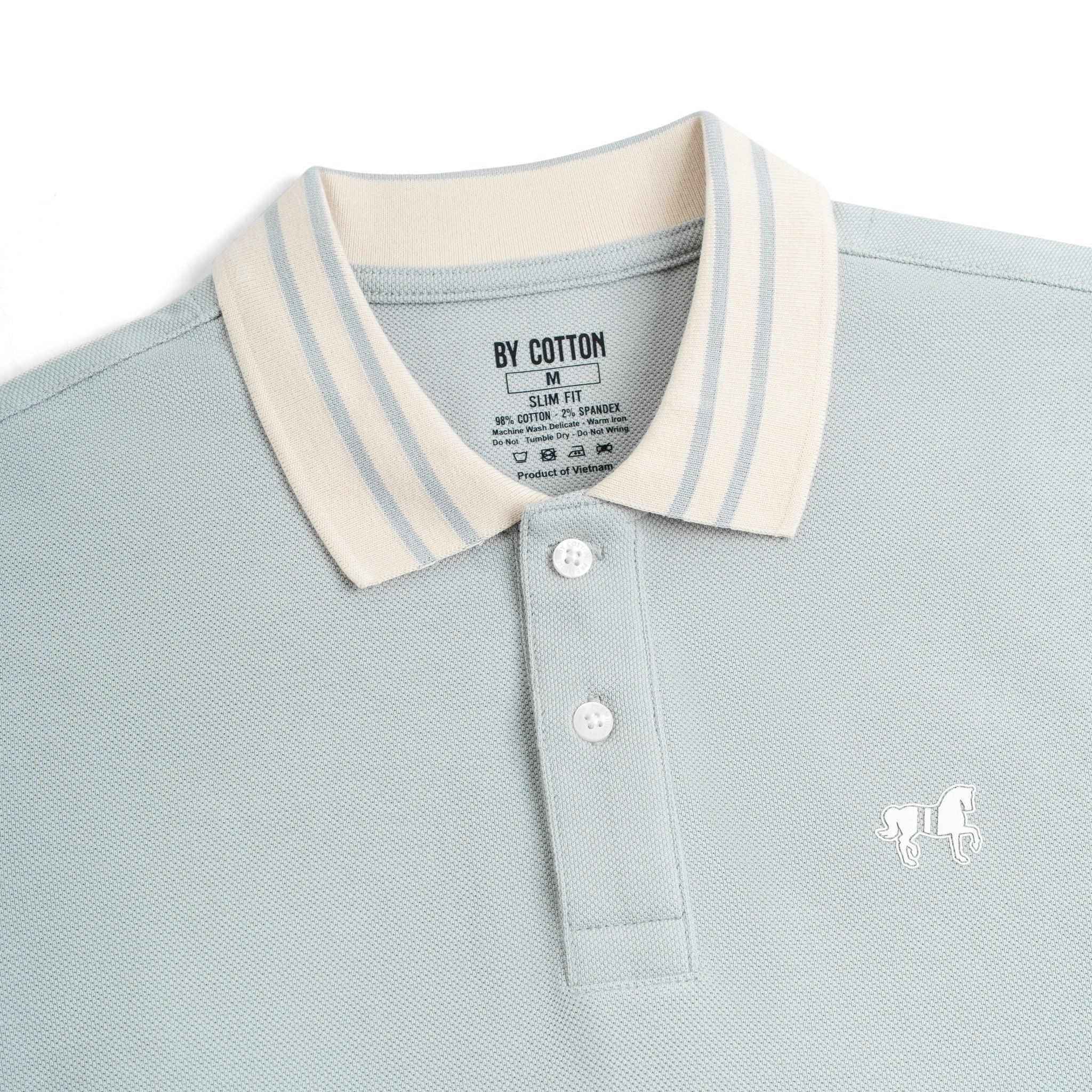 Áo Thun Polo By Cotton Pique 2.0 In Logo Phối Bo- Xanh Nhạt