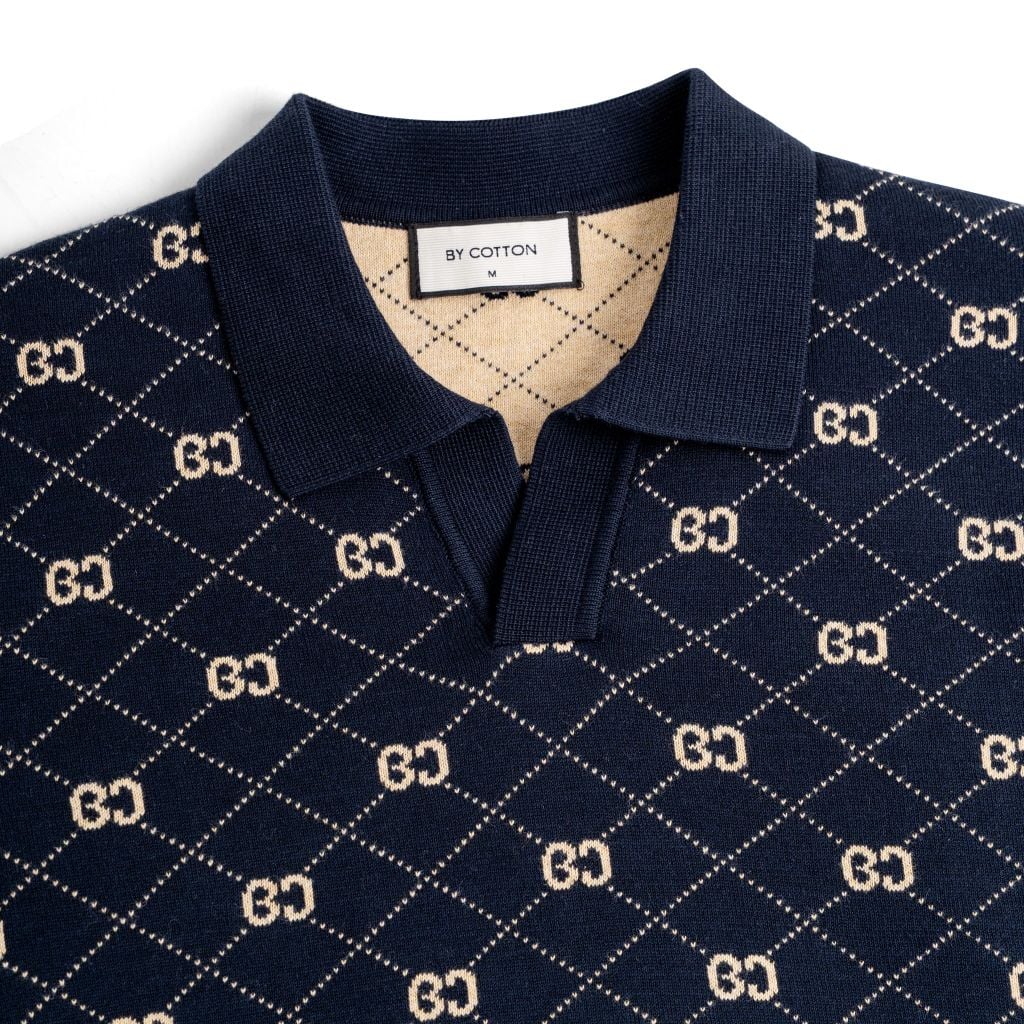Áo Polo Nam Dệt Kim By Cotton Monogram - Xanh Đen