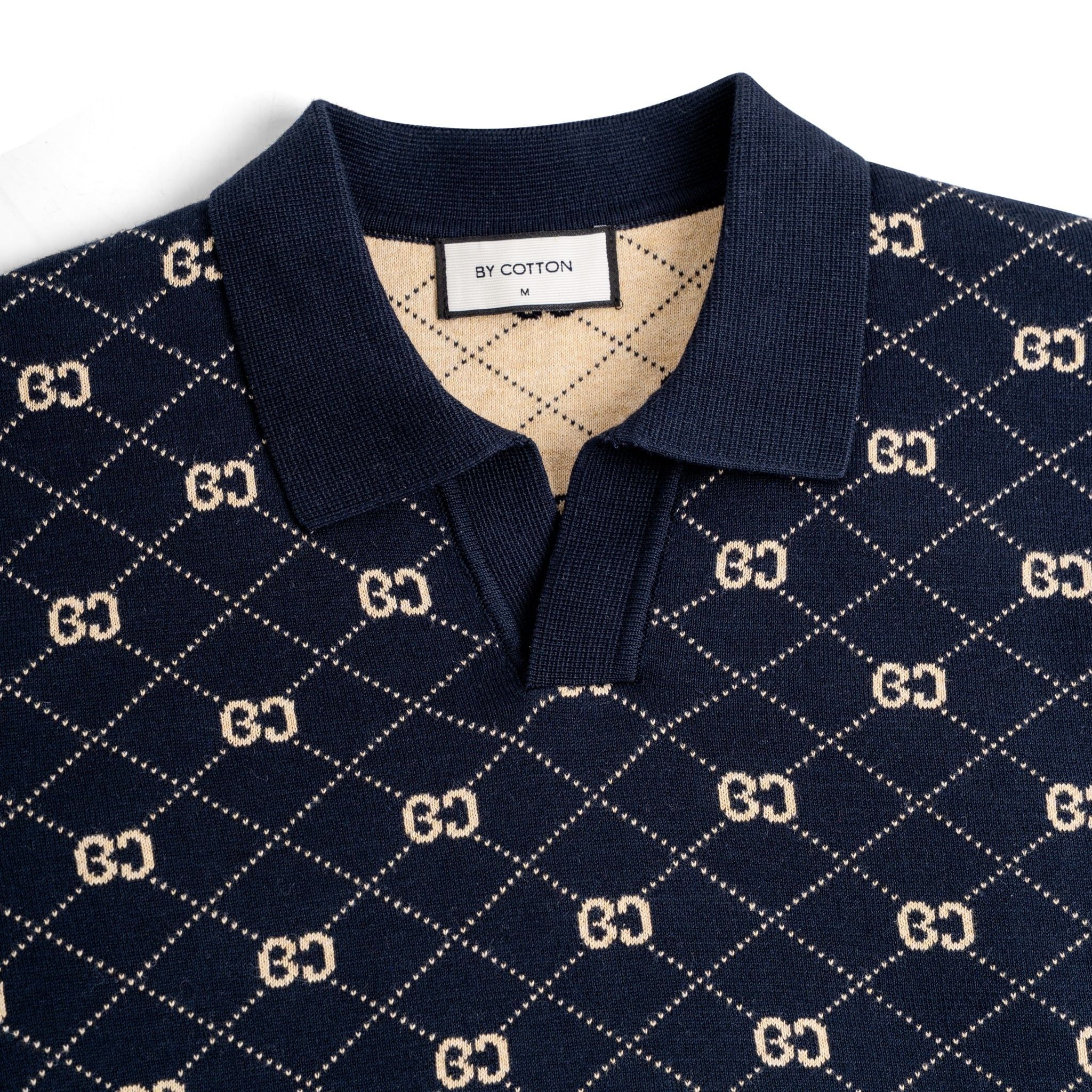 Áo Polo Nam Dệt Kim By Cotton Monogram - Xanh Đen