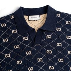 Áo Polo Nam Dệt Kim By Cotton Monogram - Xanh Đen