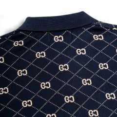 Áo Polo Nam Dệt Kim By Cotton Monogram - Xanh Đen