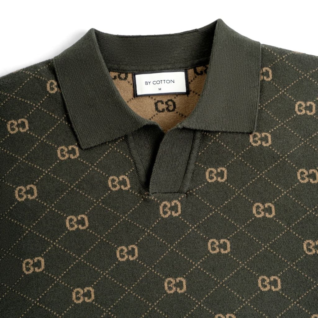 Áo Polo Nam Dệt Kim By Cotton Monogram - Xanh Rêu