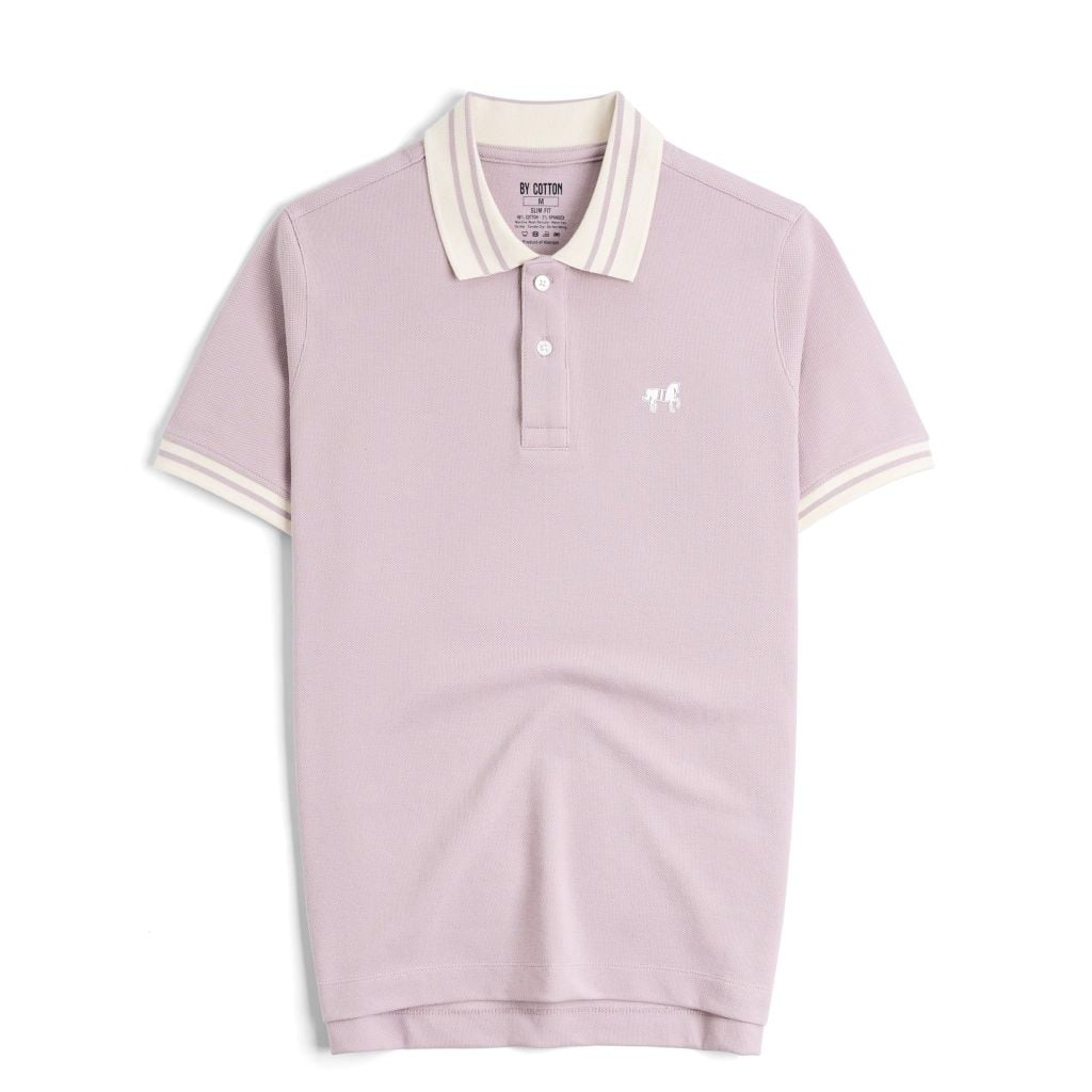Áo Thun Polo By Cotton Pique 2.0 In Logo Phối Bo- Tím Nhạt