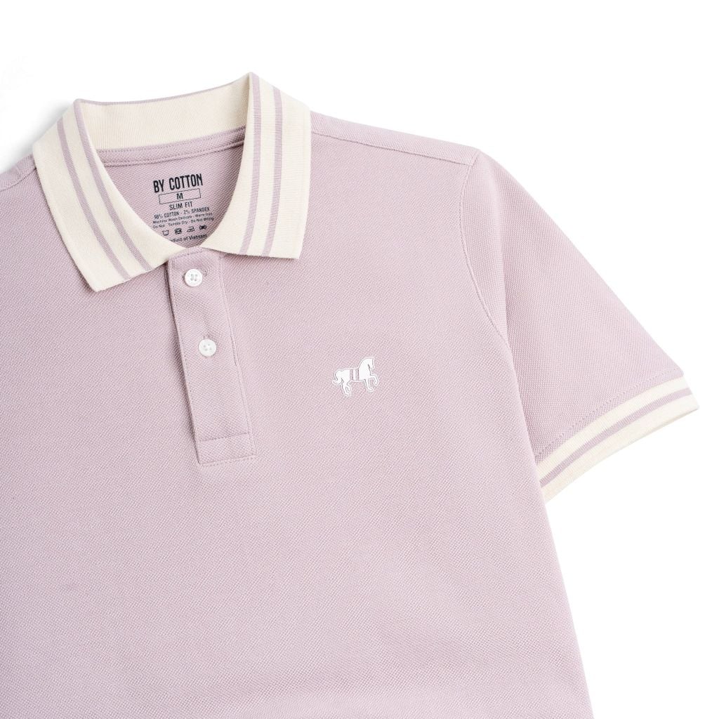Áo Thun Polo By Cotton Pique 2.0 In Logo Phối Bo- Tím Nhạt