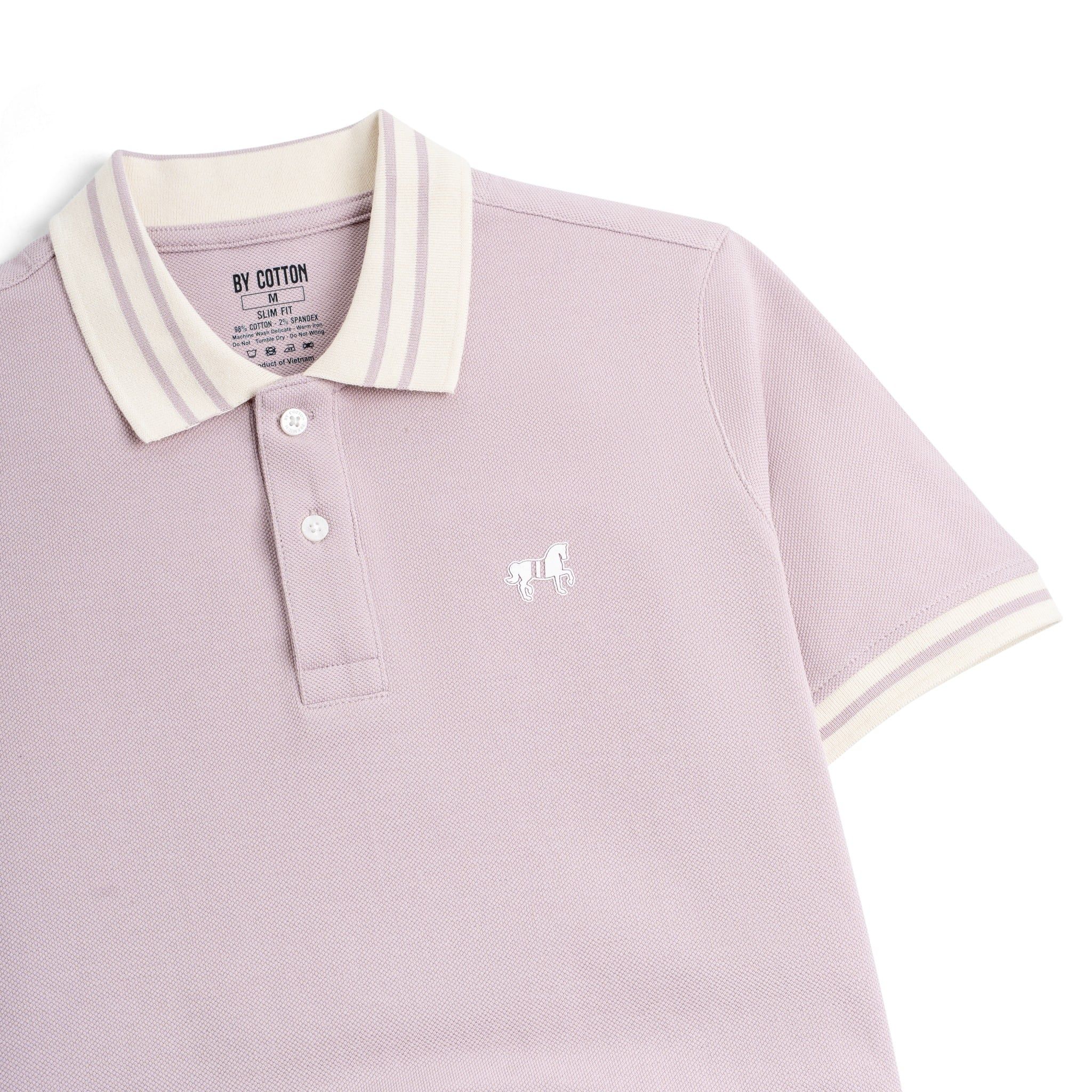 Áo Thun Polo By Cotton Pique 2.0 In Logo Phối Bo- Tím Nhạt