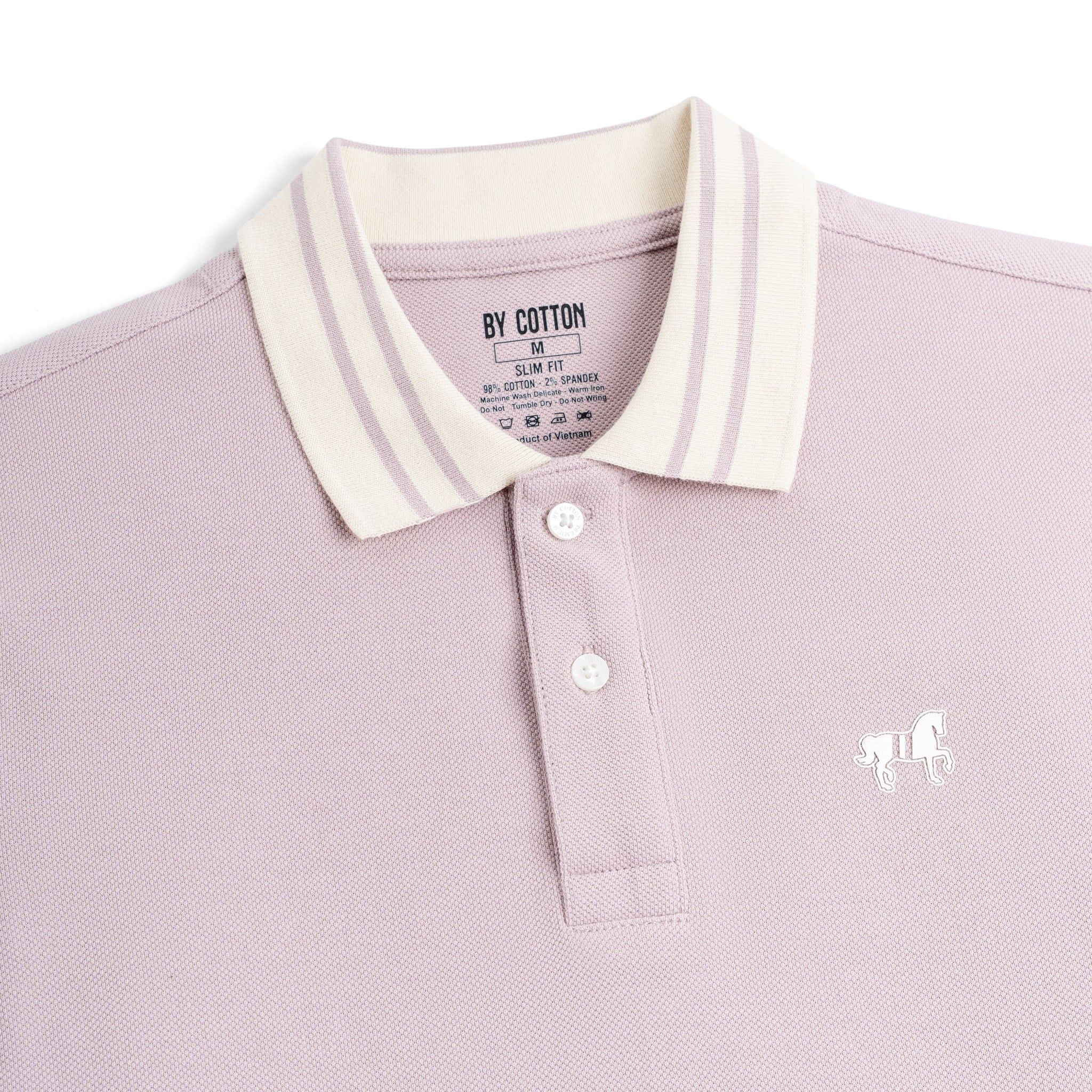 Áo Thun Polo By Cotton Pique 2.0 In Logo Phối Bo- Tím Nhạt