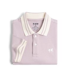 Áo Thun Polo By Cotton Pique 2.0 In Logo Phối Bo- Tím Nhạt