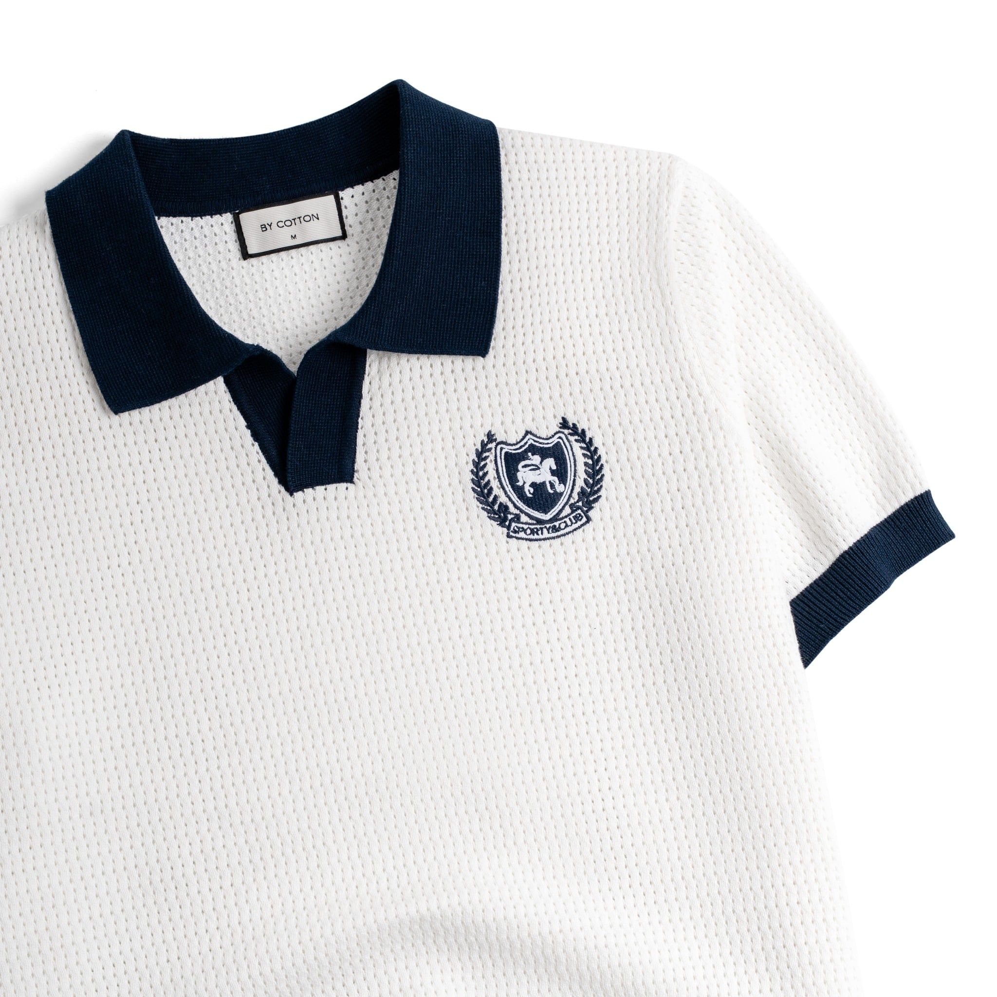 Áo Polo Dệt Kim Mesh Thêu Logo Sporty Club Góc Ngực
