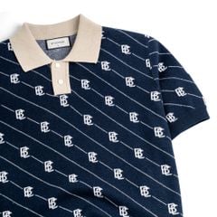Áo Polo Dệt Kim By Cotton Monogram Phối Bo - Xanh Đen