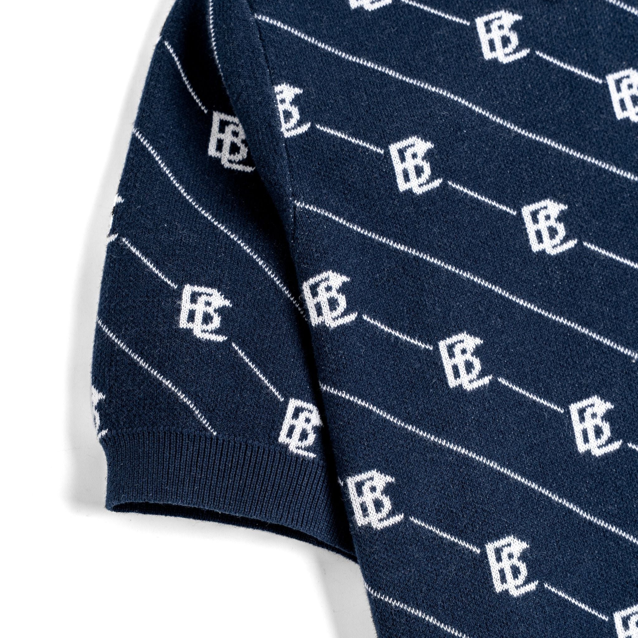 Áo Polo Dệt Kim By Cotton Monogram Phối Bo - Xanh Đen