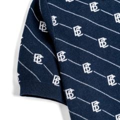 Áo Polo Dệt Kim By Cotton Monogram Phối Bo - Xanh Đen