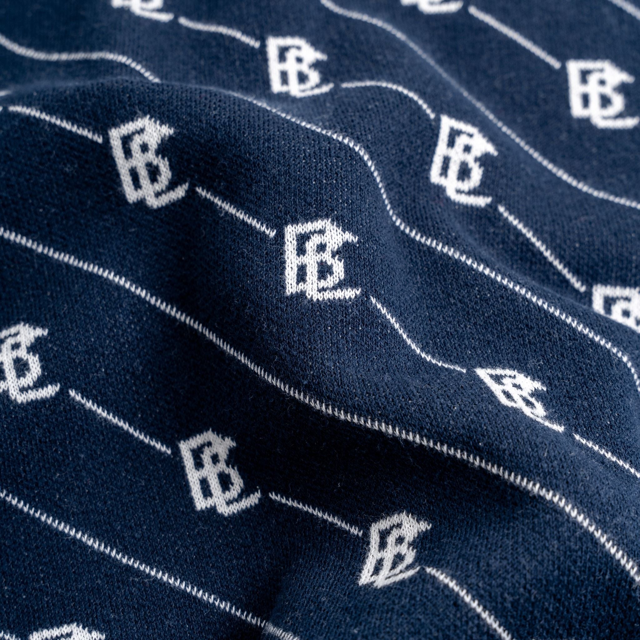 Áo Polo Dệt Kim By Cotton Monogram Phối Bo - Xanh Đen