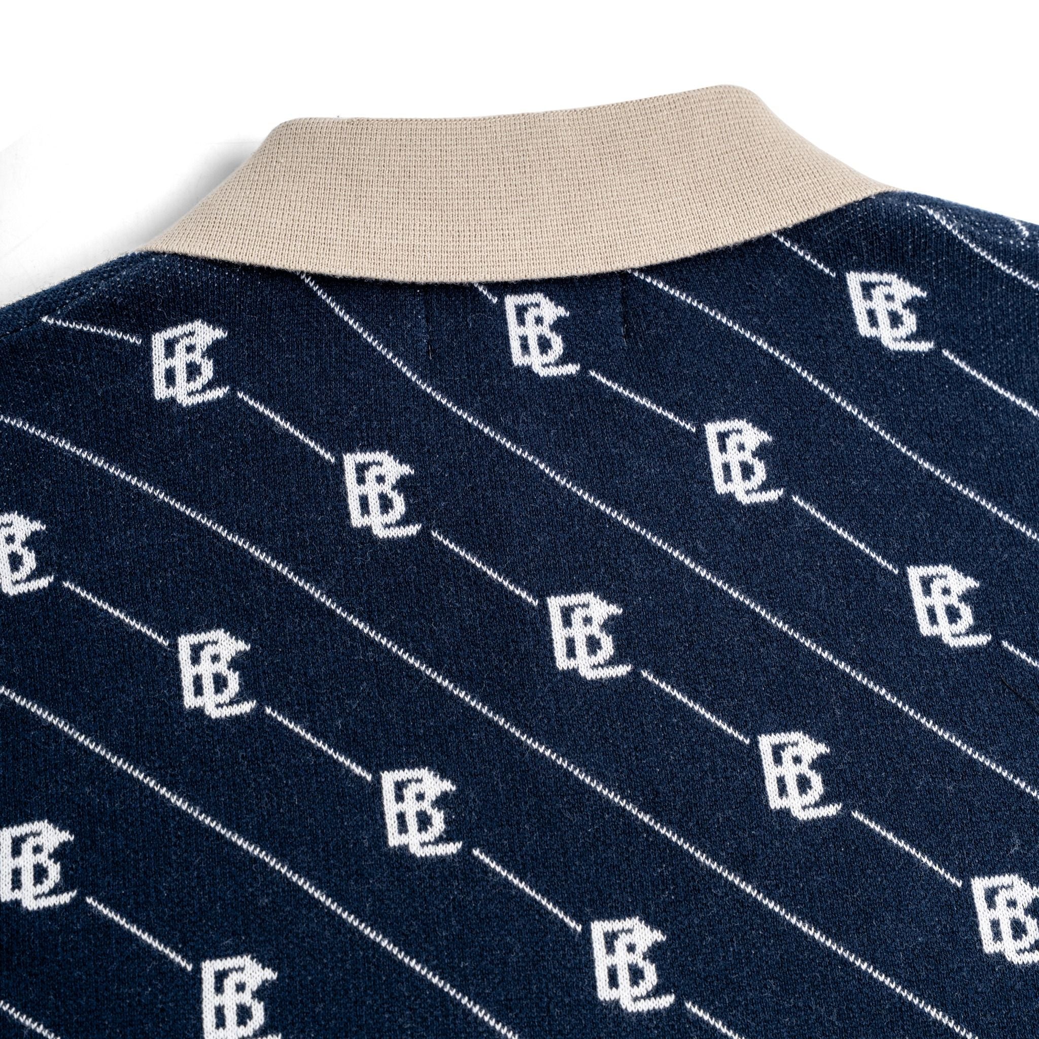 Áo Polo Dệt Kim By Cotton Monogram Phối Bo - Xanh Đen