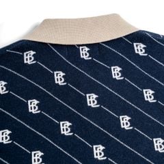 Áo Polo Dệt Kim By Cotton Monogram Phối Bo - Xanh Đen