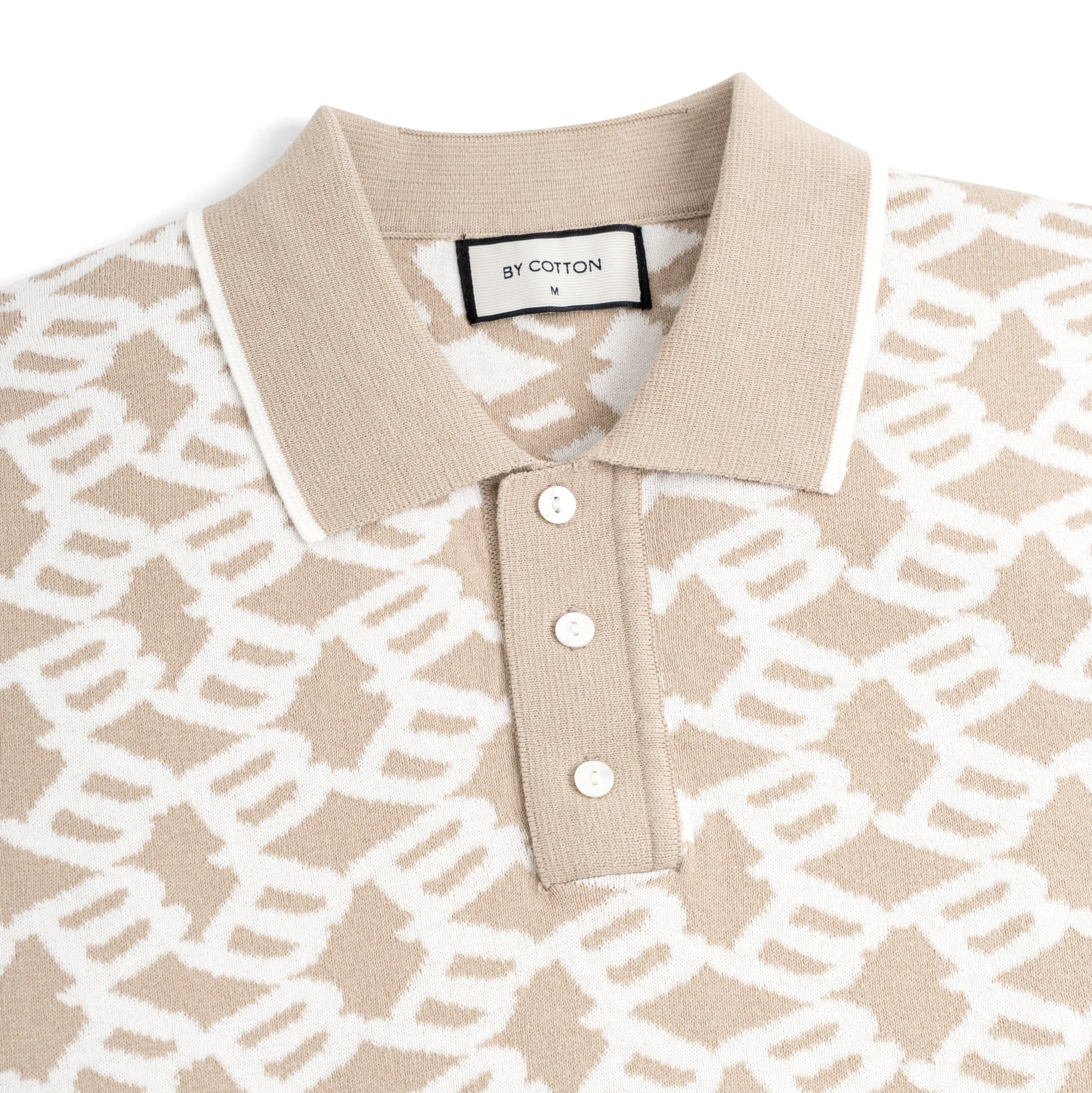 Áo Polo Dệt Kim By Cotton Monogram Phối Bo - Be Nhạt