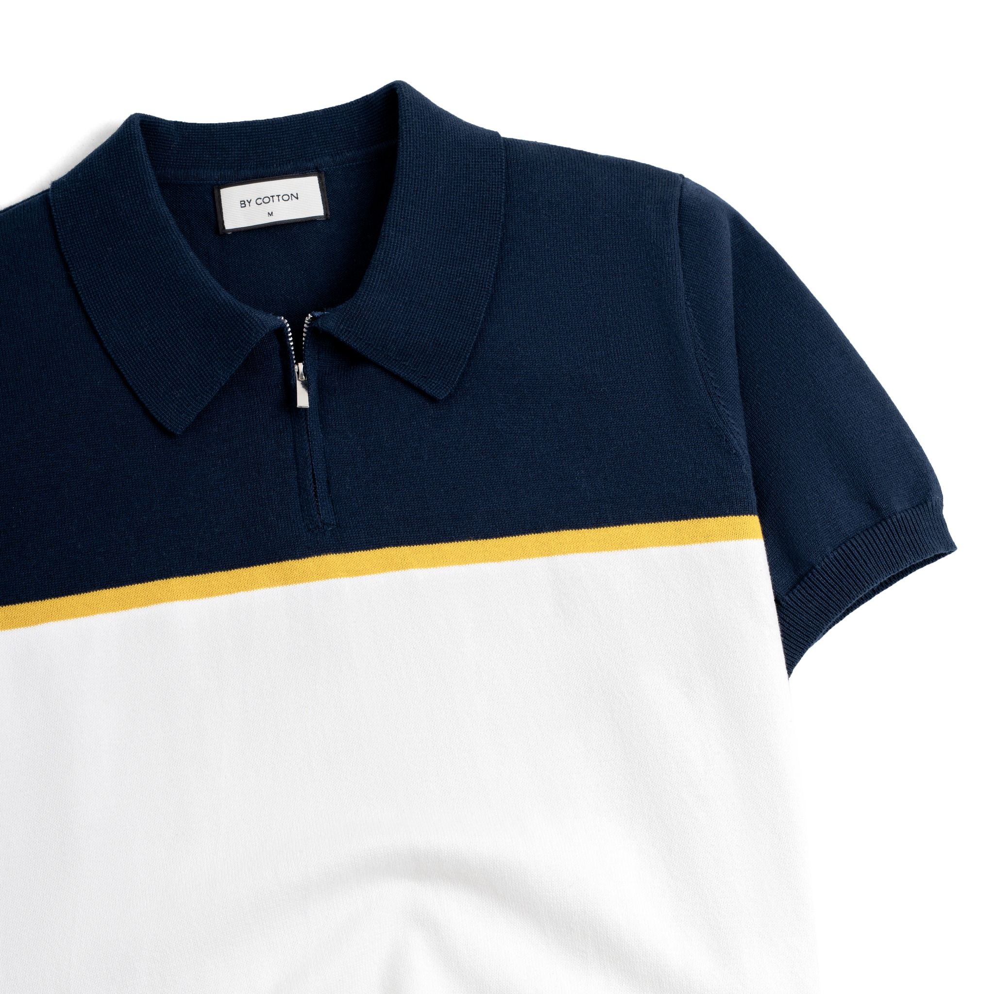 Áo Polo Dệt Kim By Cotton Trắng Phối Xanh Đen