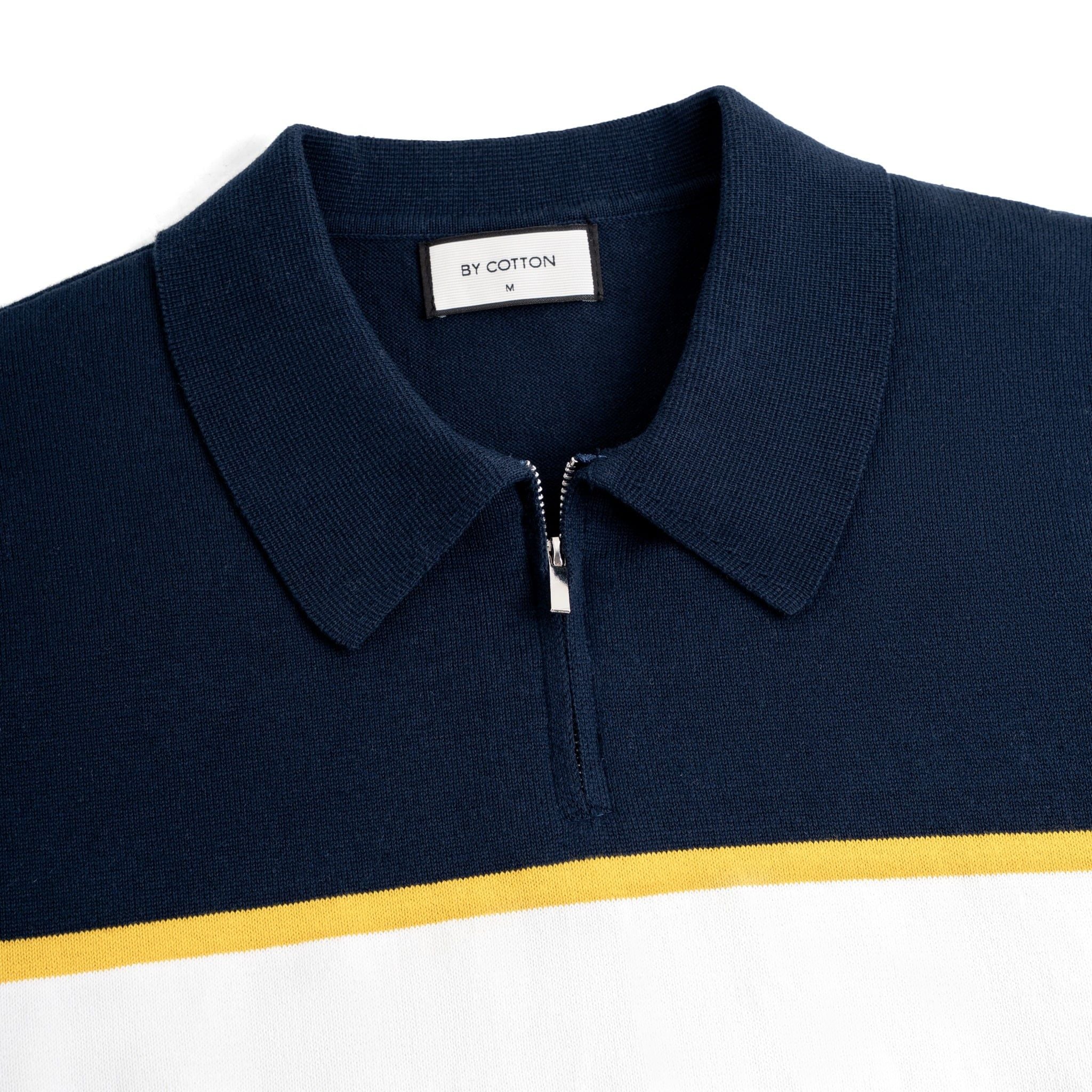 Áo Polo Dệt Kim By Cotton Trắng Phối Xanh Đen