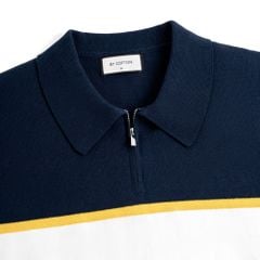 Áo Polo Dệt Kim By Cotton Trắng Phối Xanh Đen