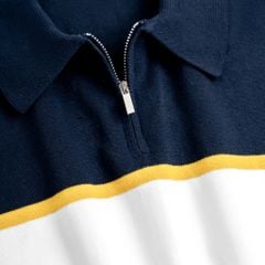 Áo Polo Dệt Kim By Cotton Trắng Phối Xanh Đen