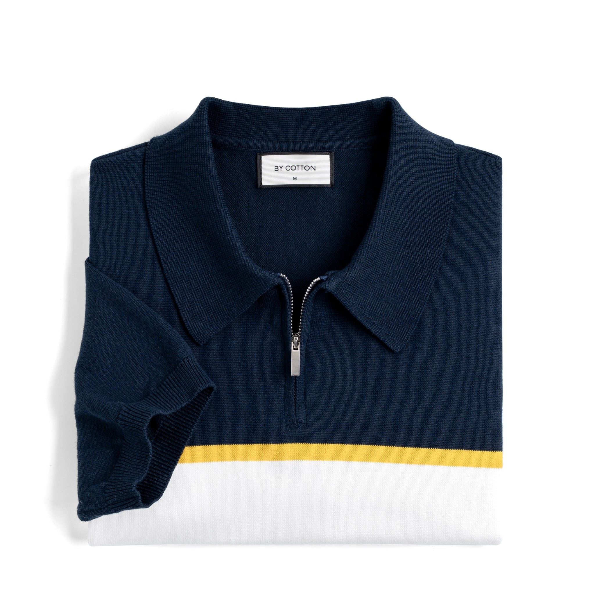 Áo Polo Dệt Kim By Cotton Trắng Phối Xanh Đen