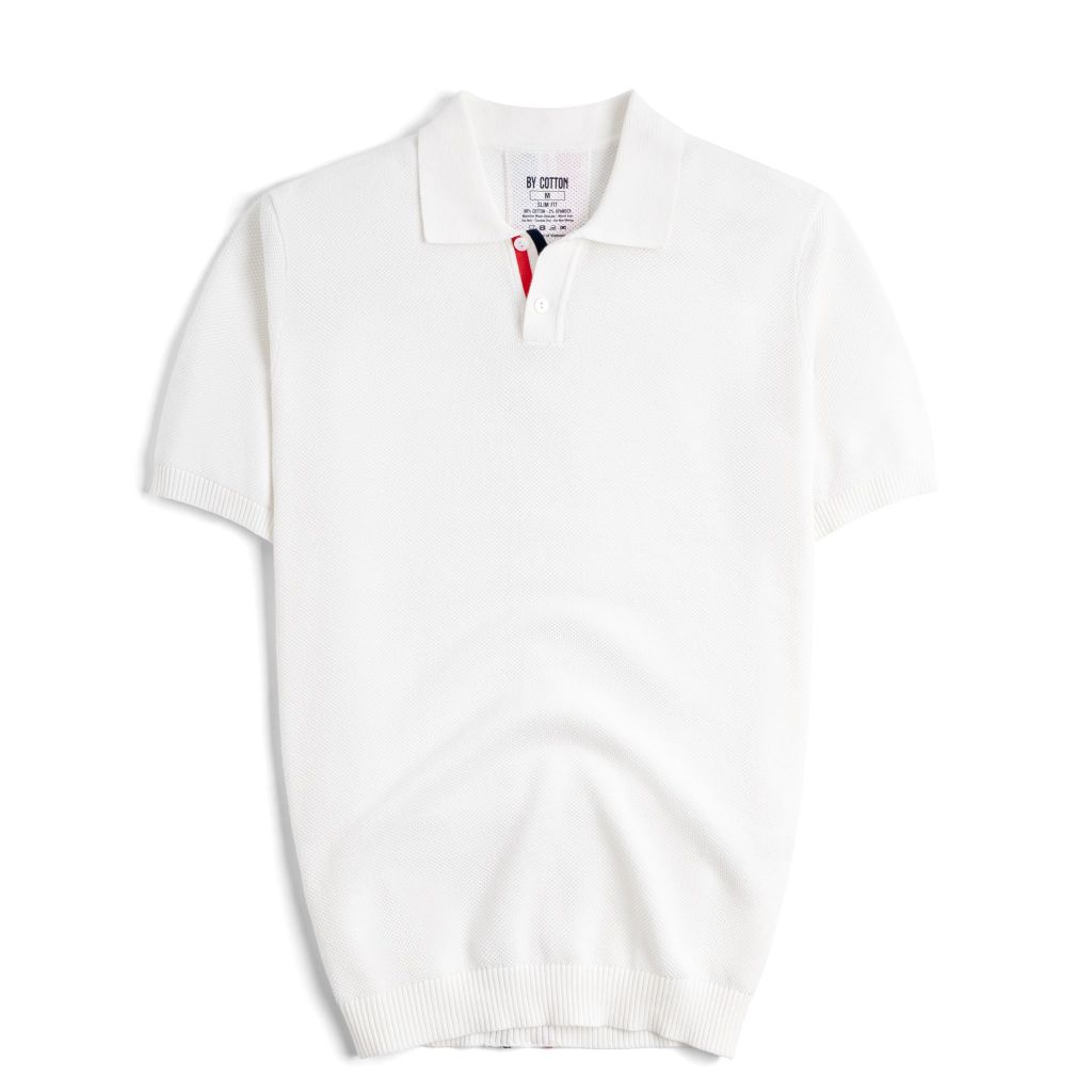 Áo Polo Dệt Kim By Cotton Pima Phối Sọc Lưng - Trắng