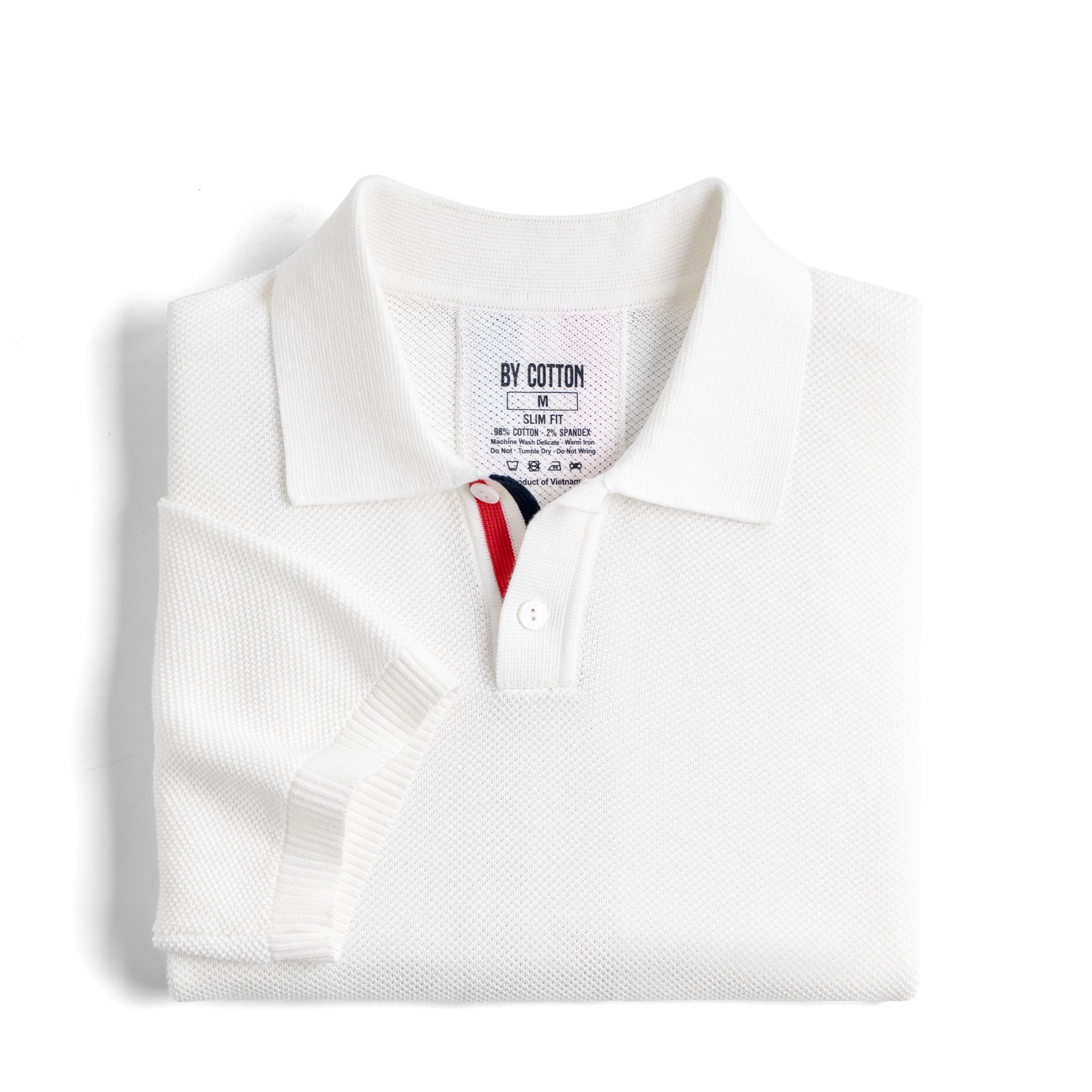 Áo Polo Dệt Kim By Cotton Pima Phối Sọc Lưng - Trắng