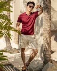 Áo Thun Polo Dệt Kim Sợi Plain Màu Đỏ Đô