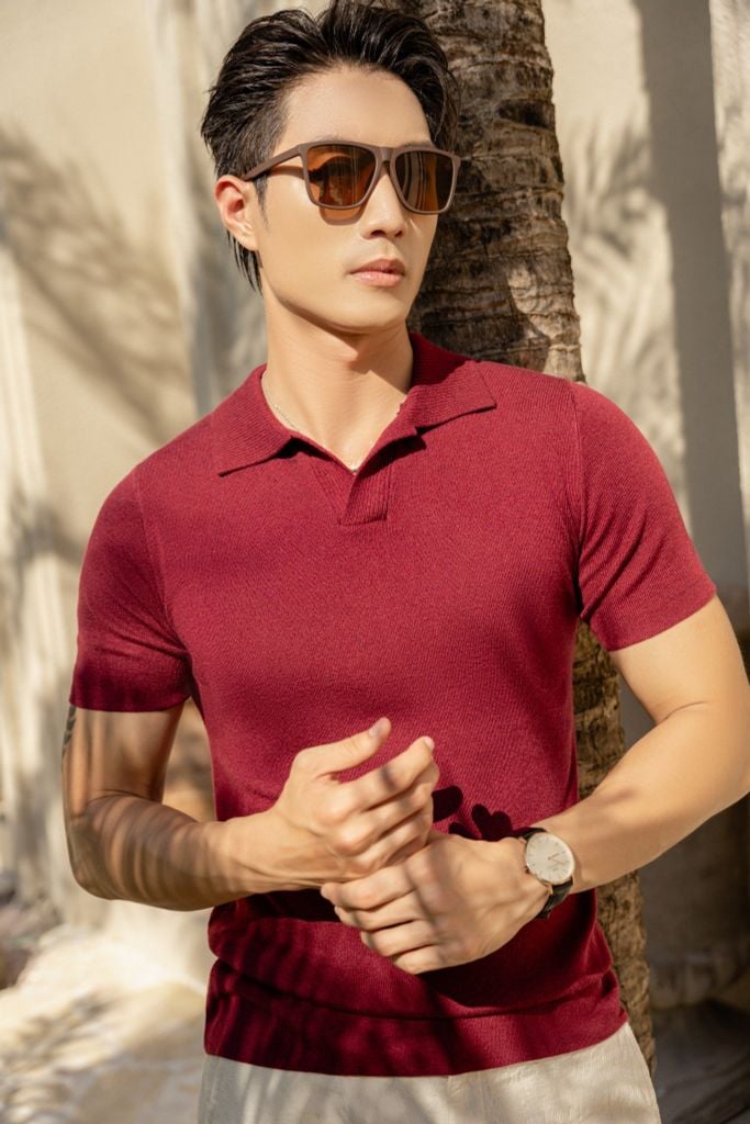 Set Đồ Dệt Kim Plain Đỏ Đô x Short Linen Thêu Texture