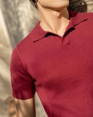 Áo Thun Polo Dệt Kim Sợi Plain Màu Đỏ Đô
