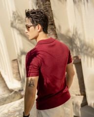 Áo Thun Polo Dệt Kim Sợi Plain Màu Đỏ Đô