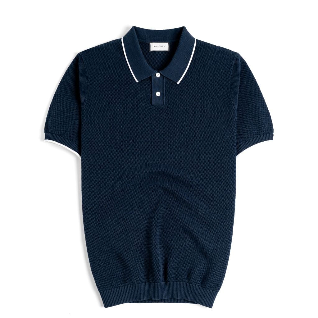 Áo Polo Dệt Kim By Cotton Melange Xanh Đen SS2
