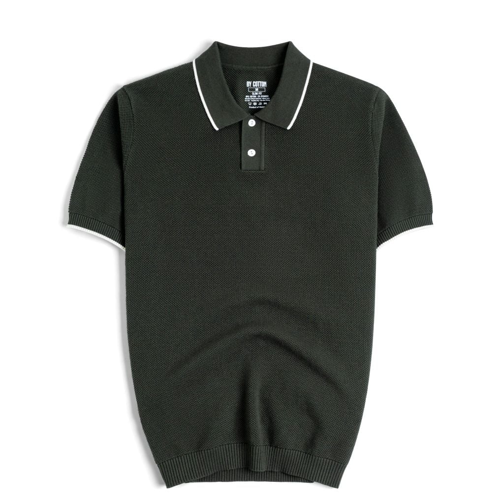 Áo Polo Dệt Kim By Cotton Melange Xanh Ô Liu SS2