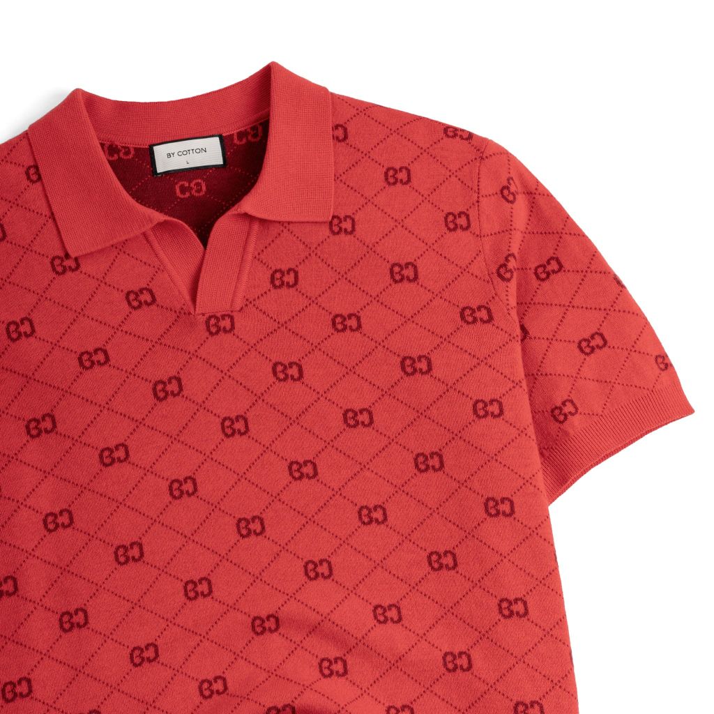 Áo Polo Nam Dệt Kim By Cotton Monogram - Đỏ