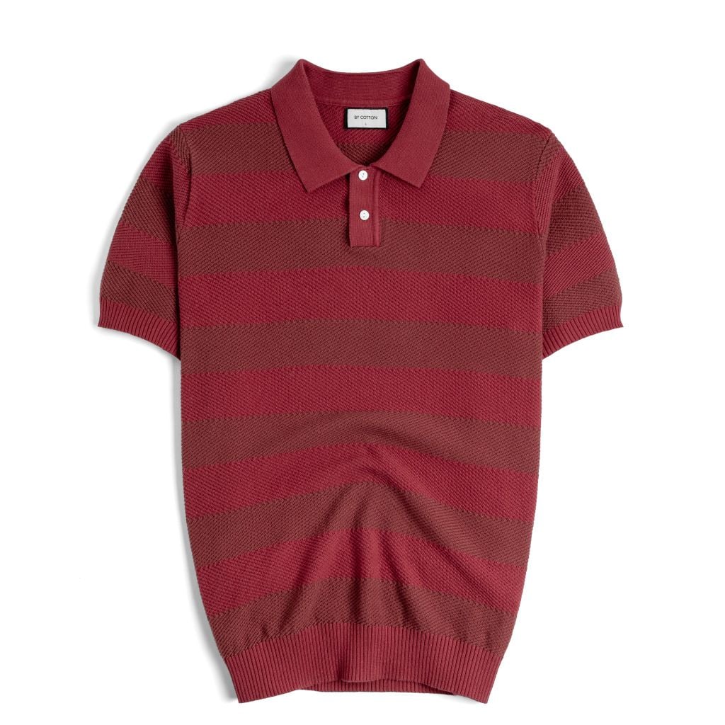 Áo Polo Dệt Kim By Cotton SS2 Sọc - Đỏ Đô