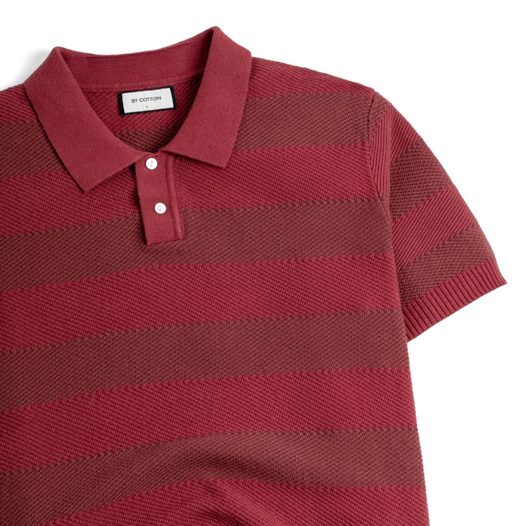 Áo Polo Dệt Kim By Cotton SS2 Sọc - Đỏ Đô