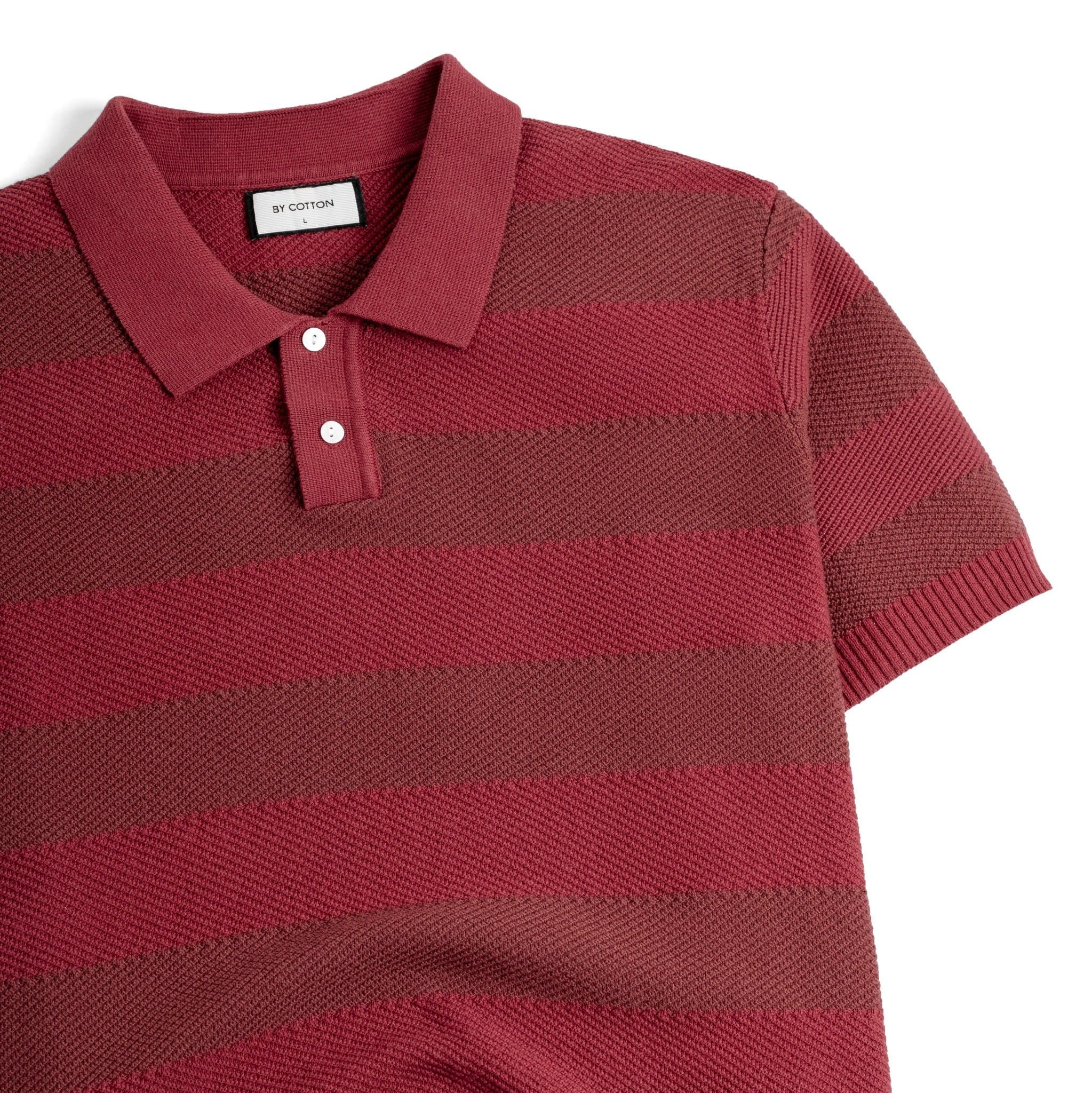 Áo Polo Dệt Kim By Cotton SS2 Sọc - Đỏ Đô