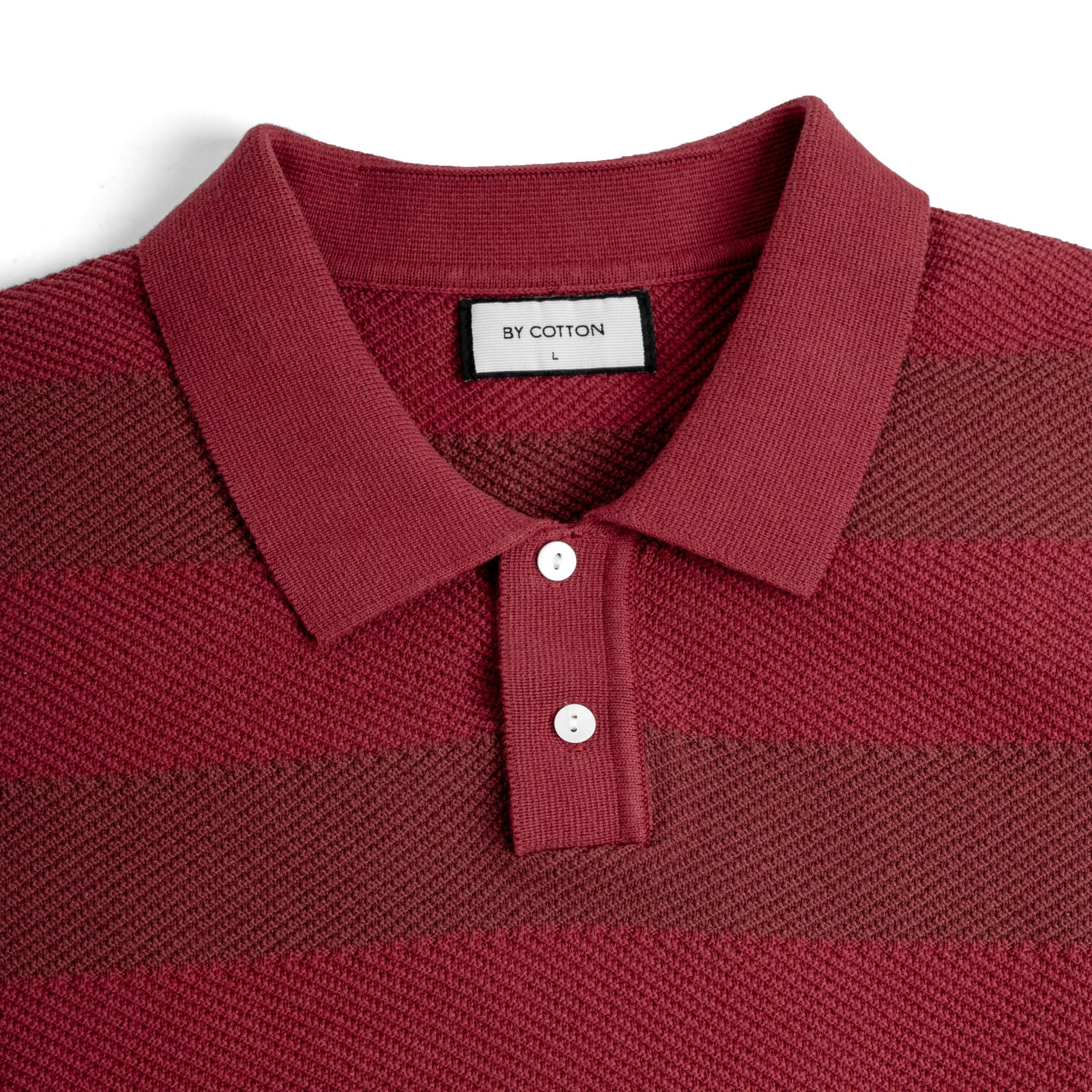 Áo Polo Dệt Kim By Cotton SS2 Sọc - Đỏ Đô