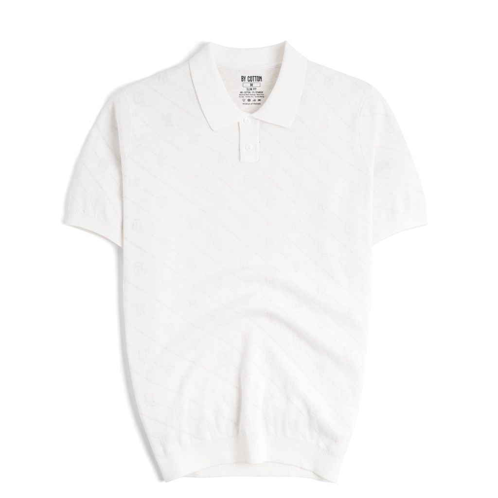 Áo Polo Dệt Kim By Cotton Monogram - Trắng Kem