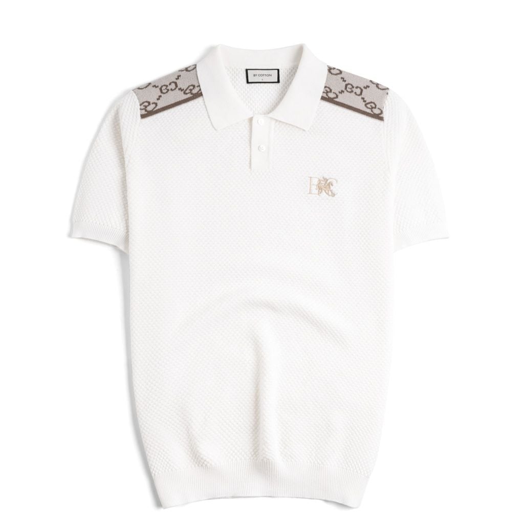 Áo Polo Dệt Kim By Cotton Textured Thêu Logo Phối Vai