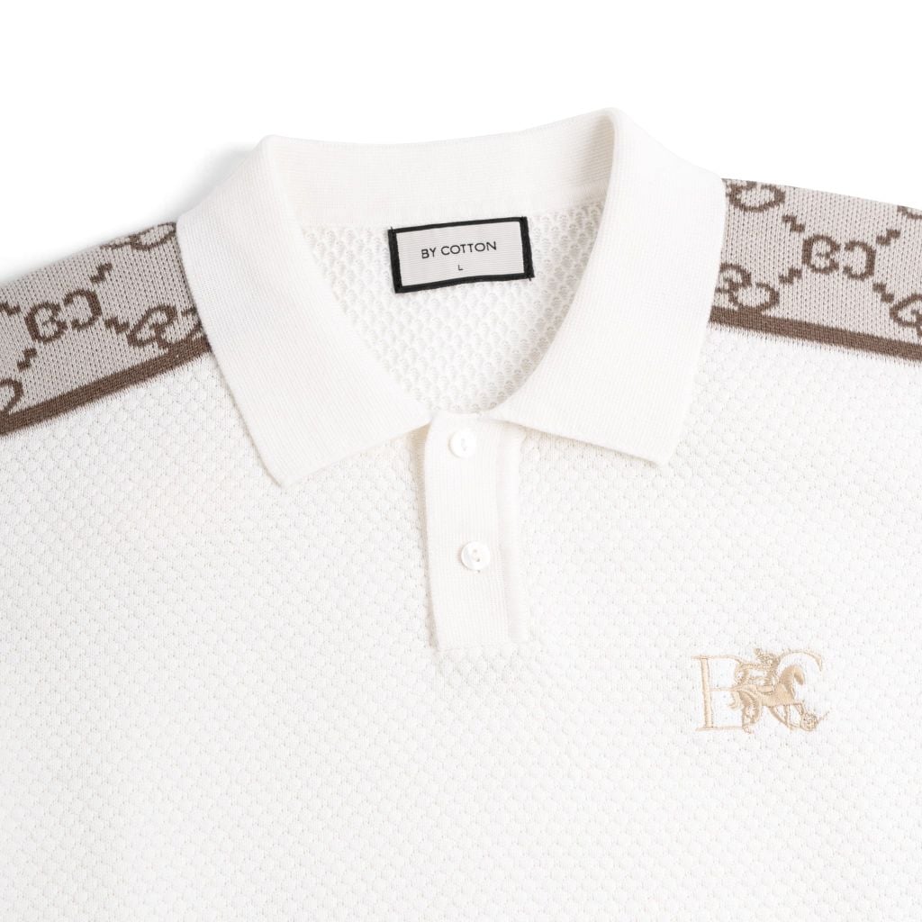 Áo Polo Dệt Kim By Cotton Textured Thêu Logo Phối Vai